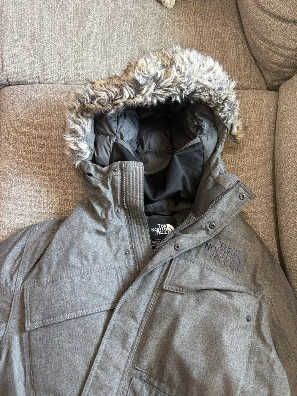 The North Face Gotham II Men’s Gray Down Parka Faux Fur Hood